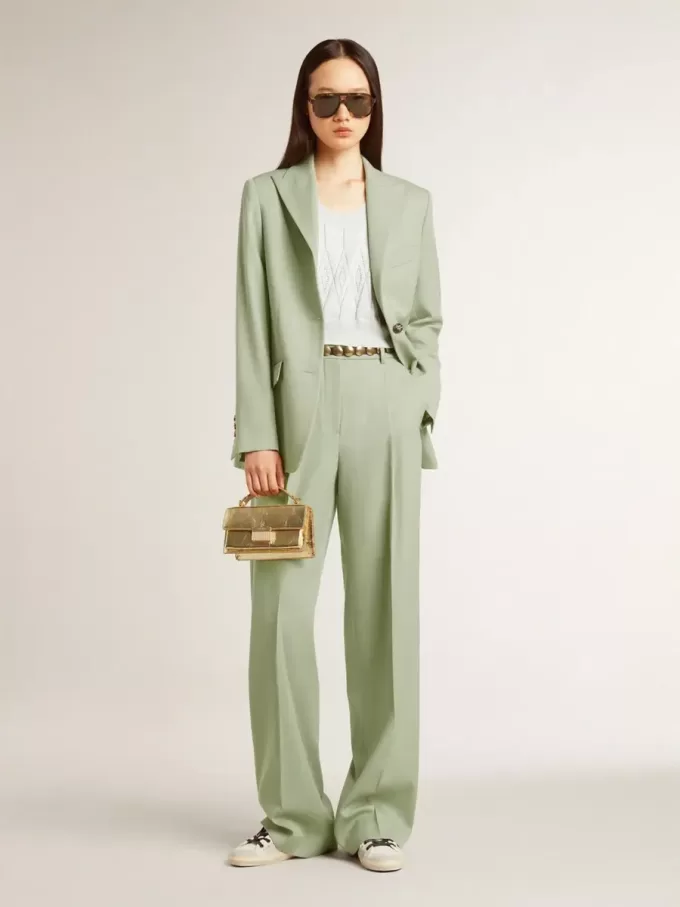Giacca blazer da donna in lana verde salvia Giacca blazer da donna in lana verde salvia