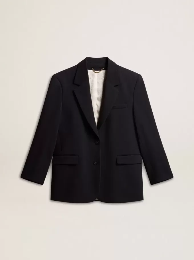 Giacca blazer da donna in misto lana nera Giacca blazer da donna in misto lana nera