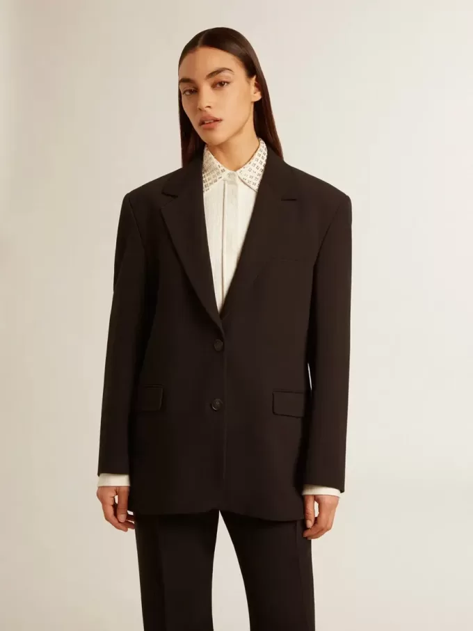 Giacca blazer da donna in misto lana nera Giacca blazer da donna in misto lana nera
