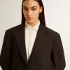 Giacca blazer da donna in misto lana nera Giacca blazer da donna in misto lana nera