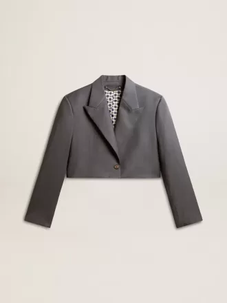 Giacca corta monopetto da donna in lana azzurro baby