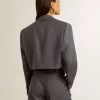 Giacca corta monopetto da donna in lana azzurro baby