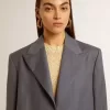 Giacca corta monopetto da donna in lana azzurro baby