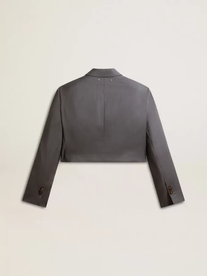 Giacca corta monopetto da donna in lana azzurro baby