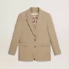 Giacca da donna beige gessata monopetto con vestibilità oversize