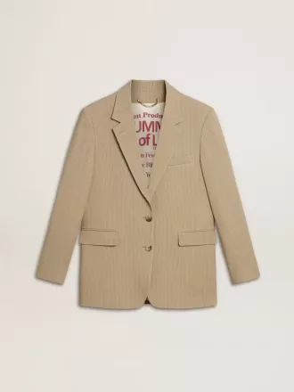 Giacca da donna beige gessata monopetto con vestibilità oversize