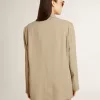Giacca da donna beige gessata monopetto con vestibilità oversize