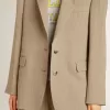Giacca da donna beige gessata monopetto con vestibilità oversize