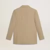 Giacca da donna beige gessata monopetto con vestibilità oversize