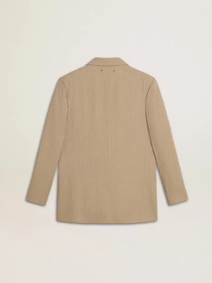 Giacca da donna beige gessata monopetto con vestibilità oversize