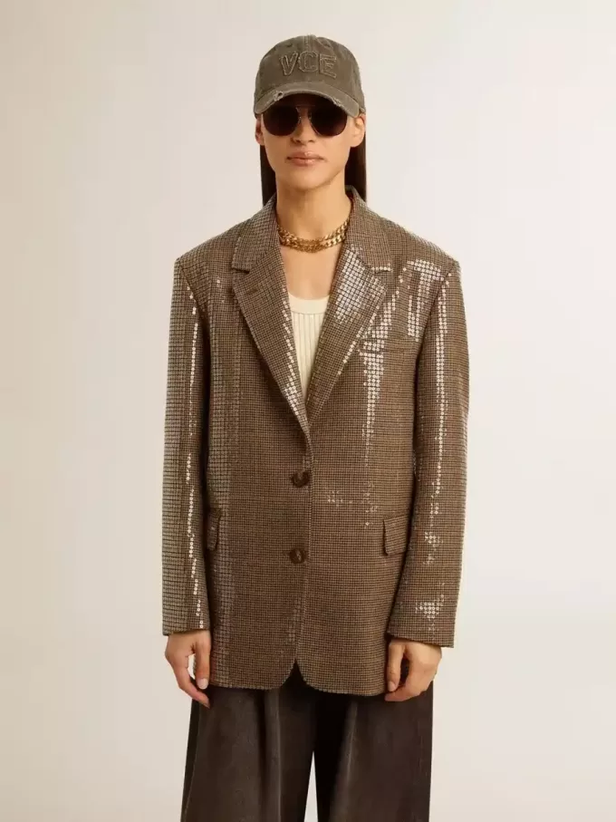 Giacca da donna con motivo pied-de-poule e ricamo all-over in paillettes Giacca da donna con motivo pied-de-poule e ricamo all-over in paillettes