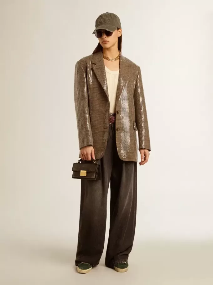 Giacca da donna con motivo pied-de-poule e ricamo all-over in paillettes Giacca da donna con motivo pied-de-poule e ricamo all-over in paillettes