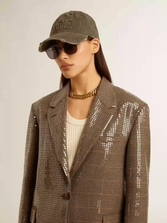 Giacca da donna con motivo pied-de-poule e ricamo all-over in paillettes Giacca da donna con motivo pied-de-poule e ricamo all-over in paillettes