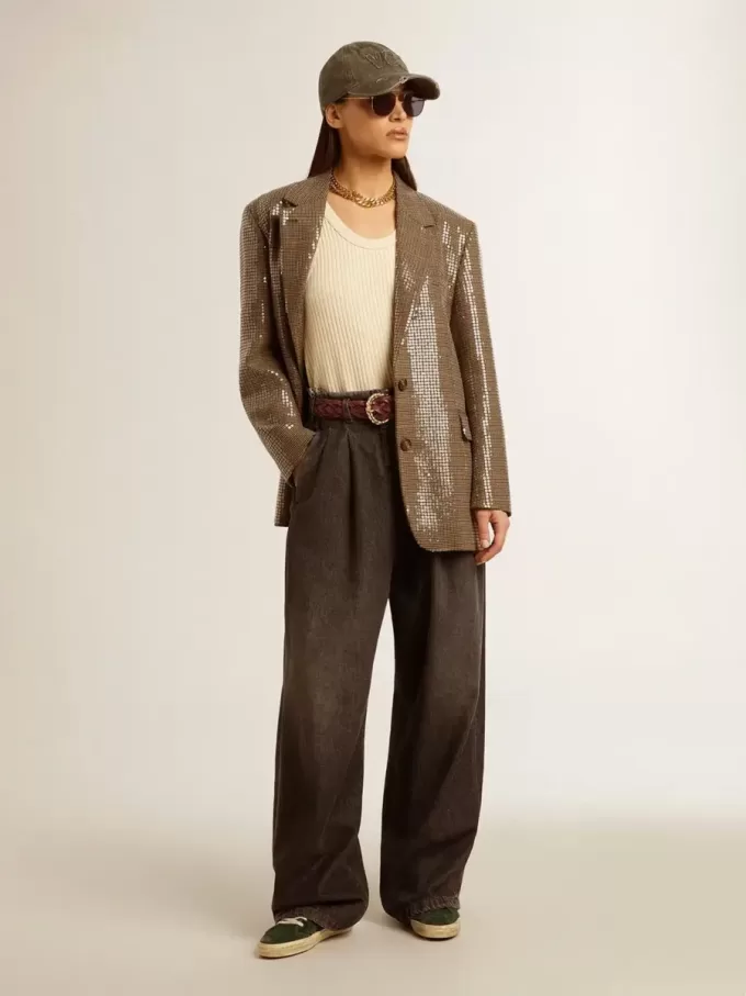 Giacca da donna con motivo pied-de-poule e ricamo all-over in paillettes Giacca da donna con motivo pied-de-poule e ricamo all-over in paillettes