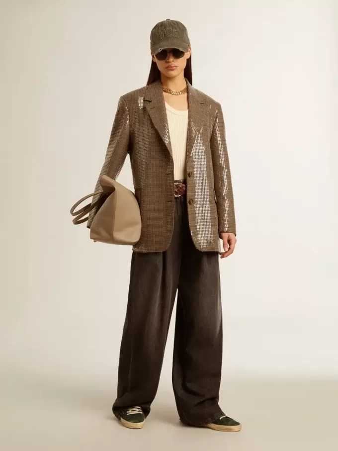 Giacca da donna con motivo pied-de-poule e ricamo all-over in paillettes Giacca da donna con motivo pied-de-poule e ricamo all-over in paillettes