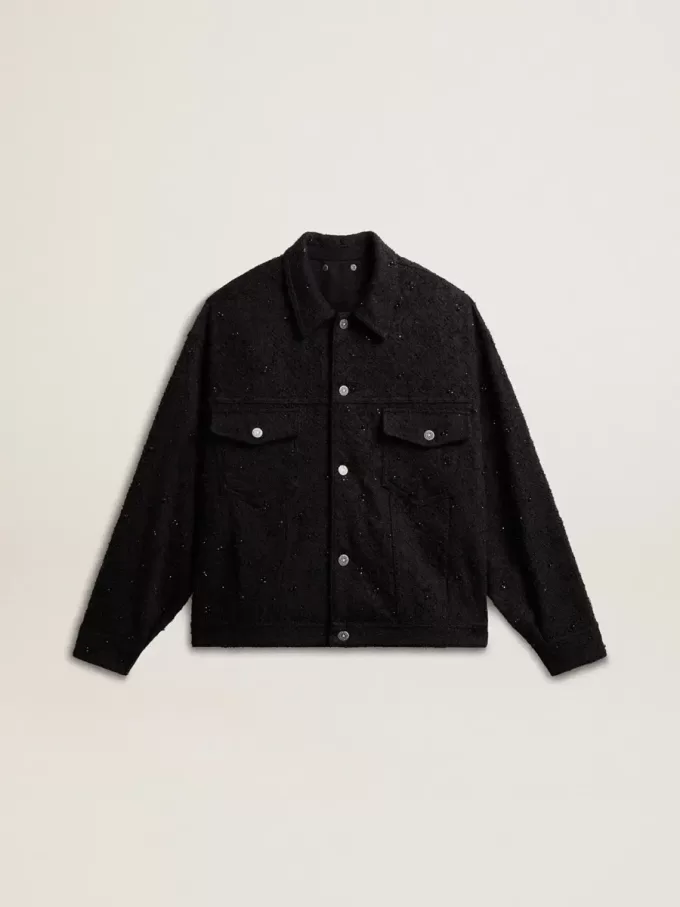 Giacca da donna in denim nero con ricami