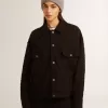 Giacca da donna in denim nero con ricami