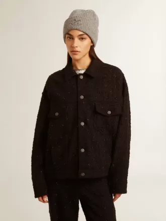 Giacca da donna in denim nero con ricami Giacca da donna in denim nero con ricami
