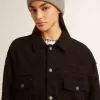 Giacca da donna in denim nero con ricami