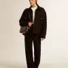 Giacca da donna in denim nero con ricami