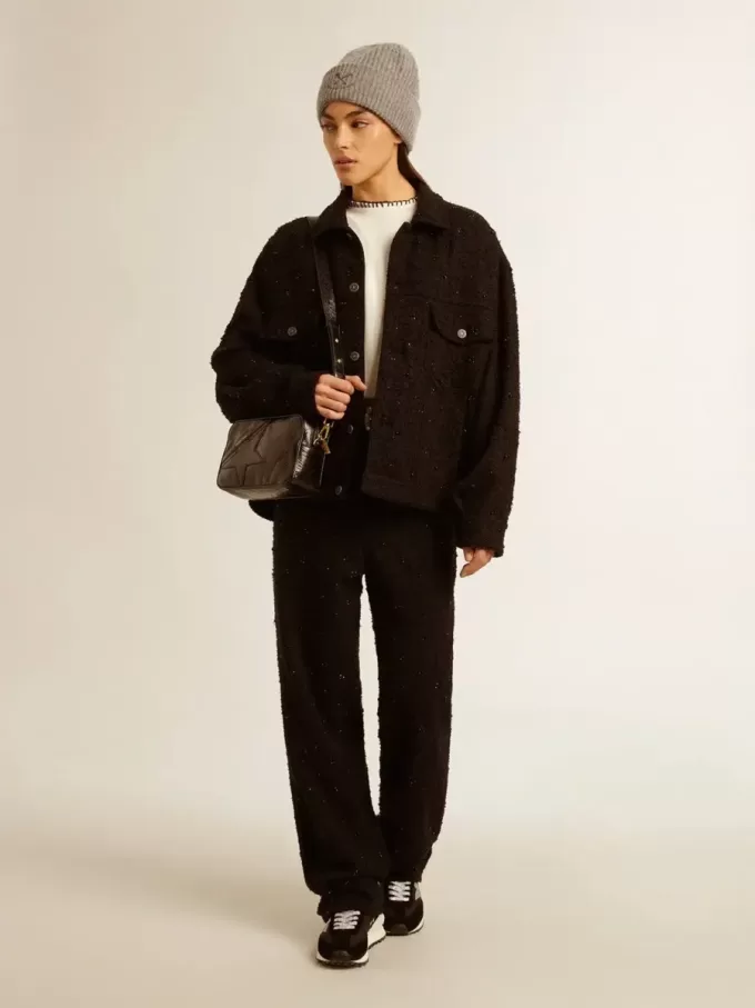 Giacca da donna in denim nero con ricami