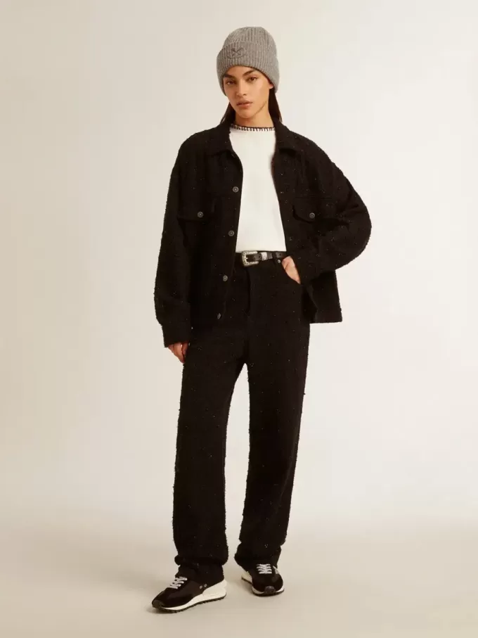 Giacca da donna in denim nero con ricami
