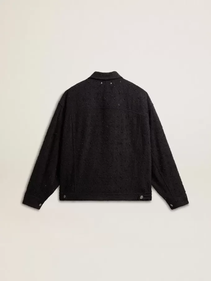 Giacca da donna in denim nero con ricami