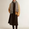 Giacca da donna in pelle di montone con ampio collo a scialle in shearling