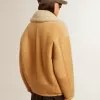 Giacca da donna in pelle di montone con ampio collo a scialle in shearling