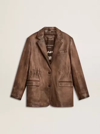 Giacca da donna in pelle marrone Giacca da donna in pelle marrone