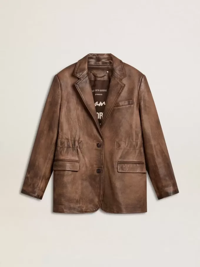 Giacca da donna in pelle marrone