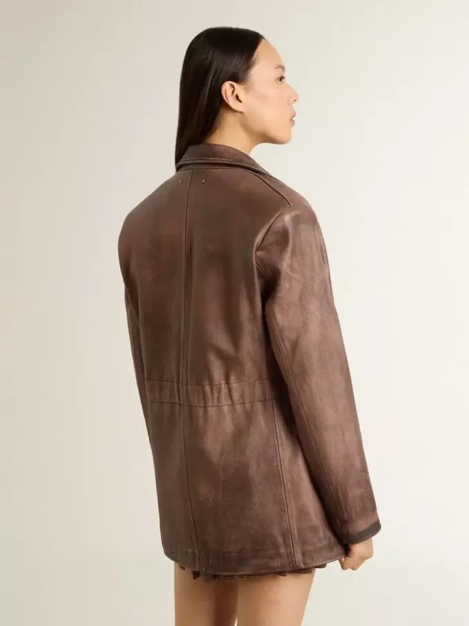Giacca da donna in pelle marrone