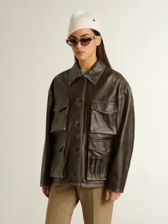 Giacca da donna in pelle nappa invecchiata marrone
