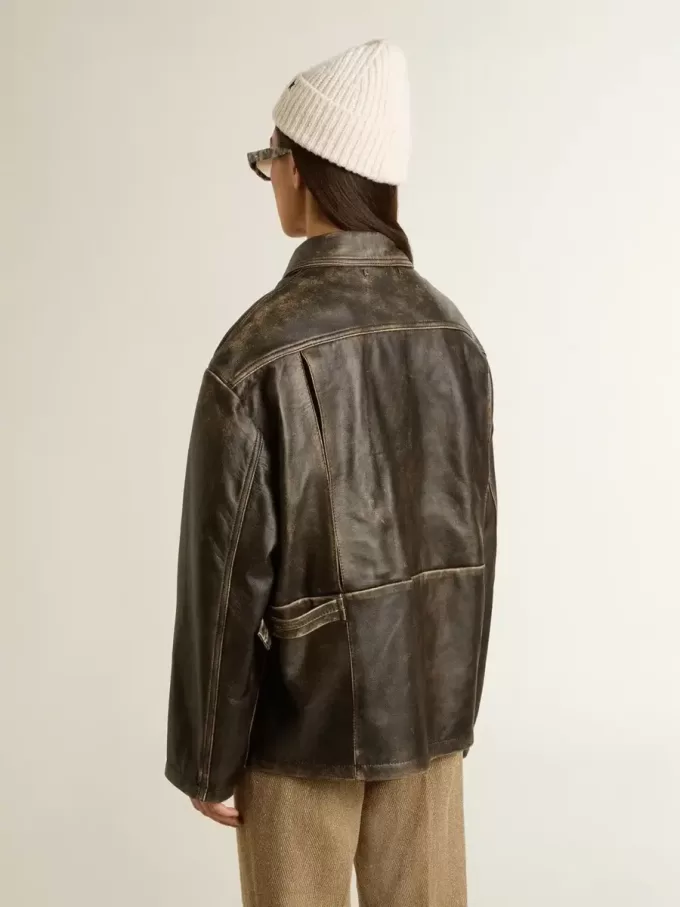 Giacca da donna in pelle nappa invecchiata marrone
