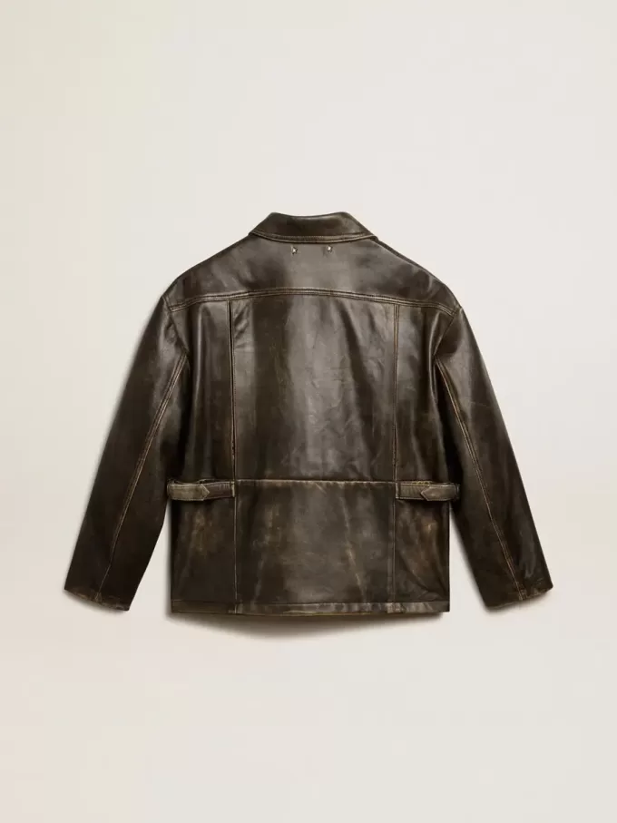 Giacca da donna in pelle nappa invecchiata marrone