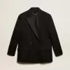 Giacca da smoking da donna in gabardine di lana nera Giacca da smoking da donna in gabardine di lana nera