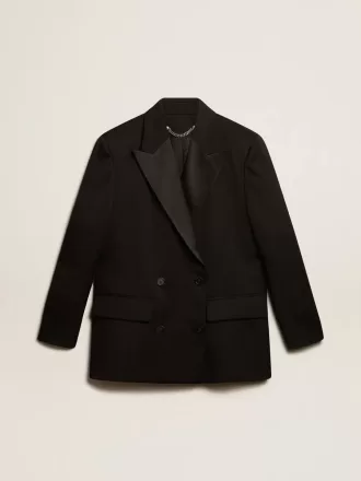 Giacca da smoking da donna in gabardine di lana nera Giacca da smoking da donna in gabardine di lana nera