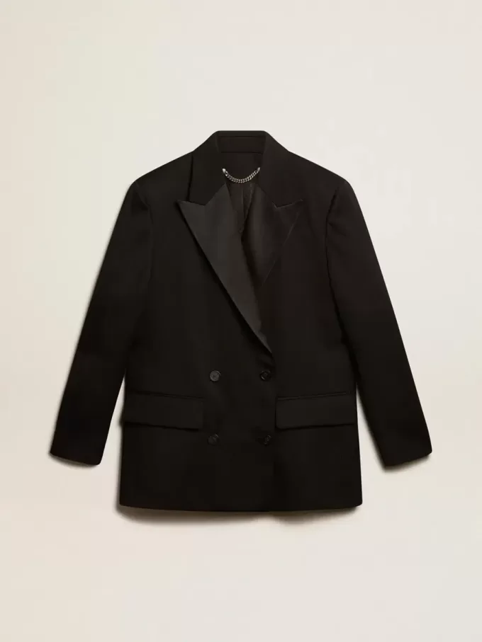 Giacca da smoking da donna in gabardine di lana nera Giacca da smoking da donna in gabardine di lana nera