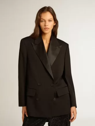 Giacca da smoking da donna in gabardine di lana nera Giacca da smoking da donna in gabardine di lana nera