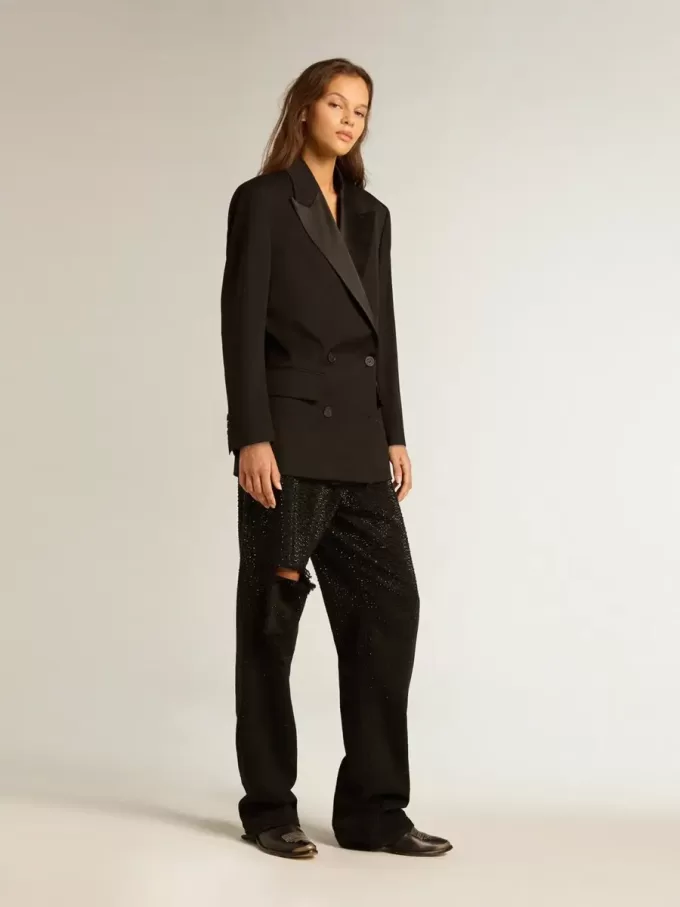 Giacca da smoking da donna in gabardine di lana nera Giacca da smoking da donna in gabardine di lana nera