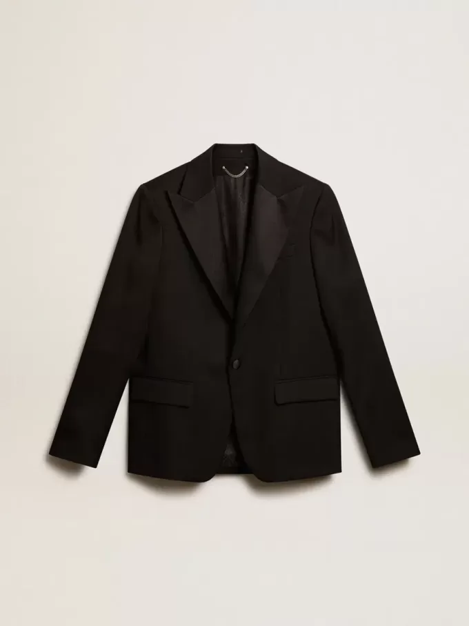 Giacca da smoking da uomo in gabardine di lana nera