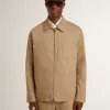 Giacca da uomo beige con ricami floreali e zip integrale