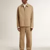 Giacca da uomo beige con ricami floreali e zip integrale