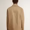 Giacca da uomo beige con ricami floreali e zip integrale