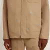 Giacca da uomo beige con ricami floreali e zip integrale