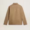 Giacca da uomo beige con ricami floreali e zip integrale