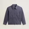 Giacca da uomo blu in cotone denim con trattamento effetto consumato Giacca da uomo blu in cotone denim con trattamento effetto consumato