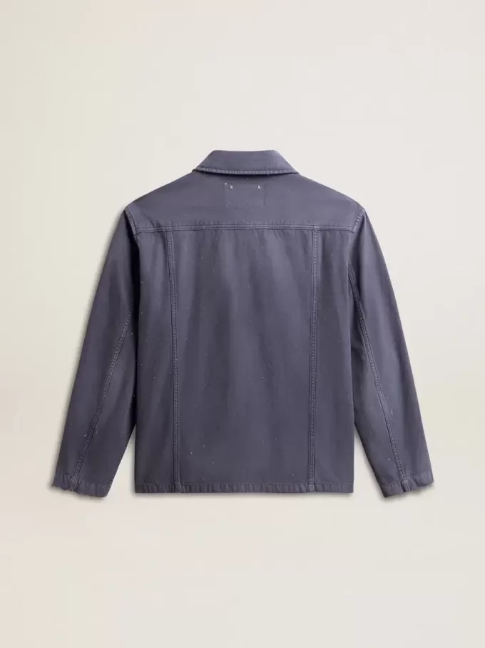 Giacca da uomo blu in cotone denim con trattamento effetto consumato Giacca da uomo blu in cotone denim con trattamento effetto consumato
