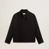 Giacca da uomo con zip in gabardine di lana nera