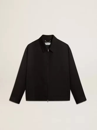 Giacca da uomo con zip in gabardine di lana nera